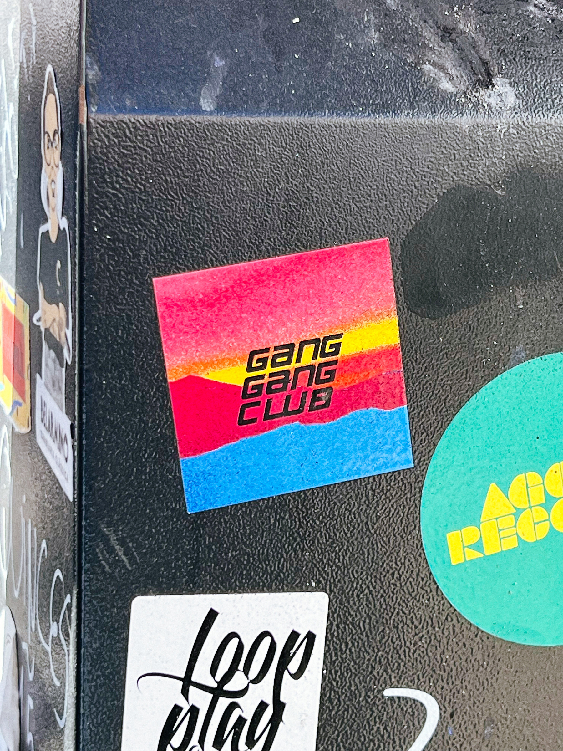 Colorf sticker with “Gang Gang Club”. 